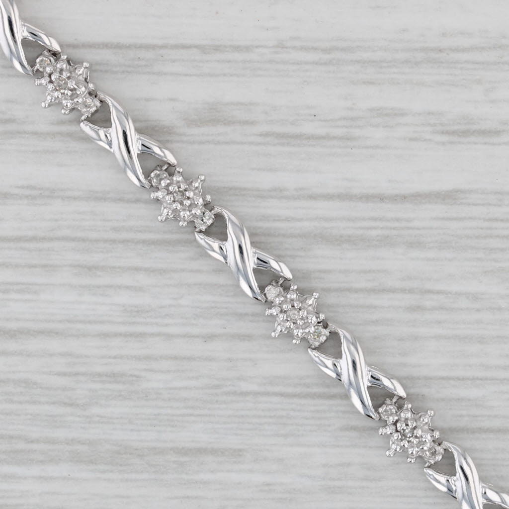 Gray 0.13ctw Diamond Cluster X Link Bracelet 10k White Gold 7" 5mm