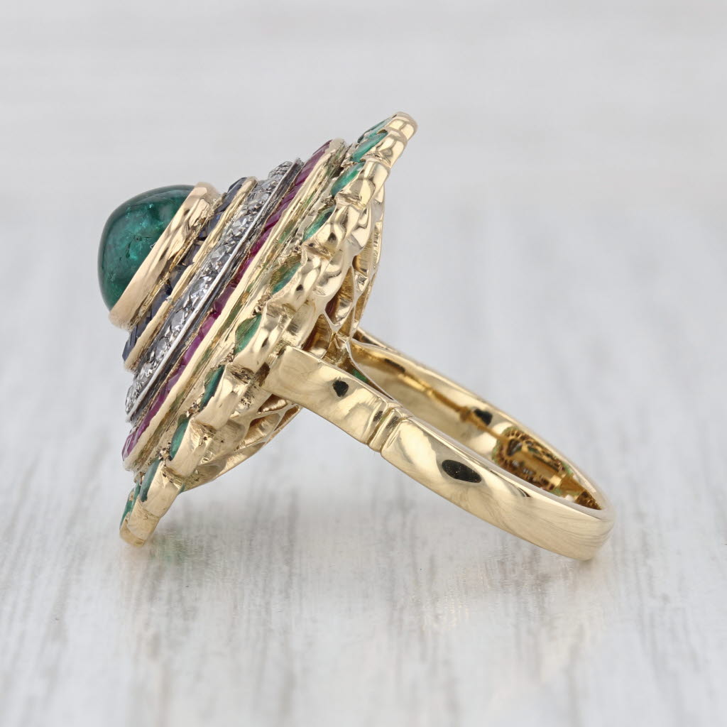 4.46ctw Gemstone Cocktail Ring 18k Gold Emerald Sapphire Ruby Diamond Size 5.75