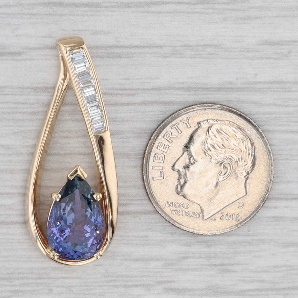 Gray 3.32ctw Pear Tanzanite Diamond Teardrop Pendant 14k Yellow Gold