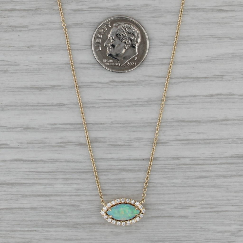 New Opal Diamond Halo Pendant Necklace 14k Yellow Gold 16" 18" Cable Chain