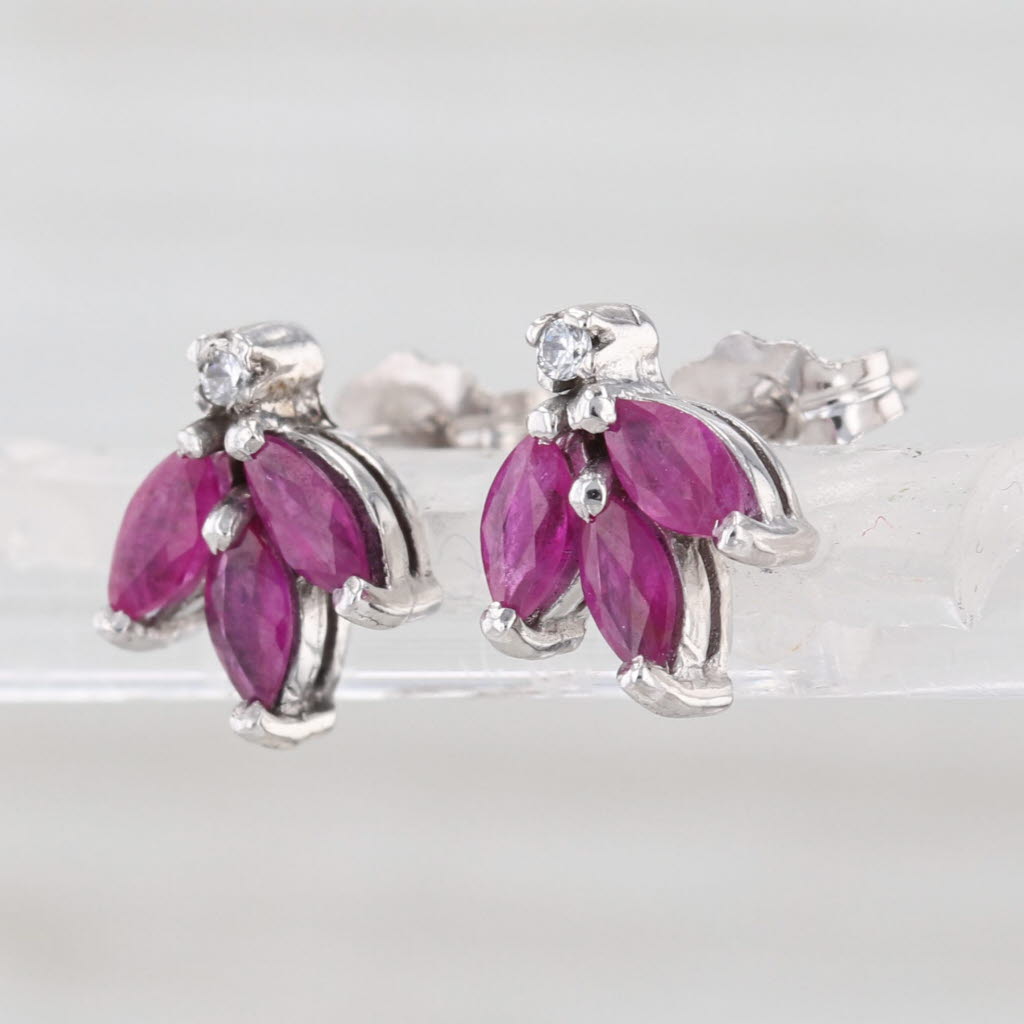 0.96ctw Ruby Cubic Zirconia Stud Earrings 14k White Gold Flower Studs