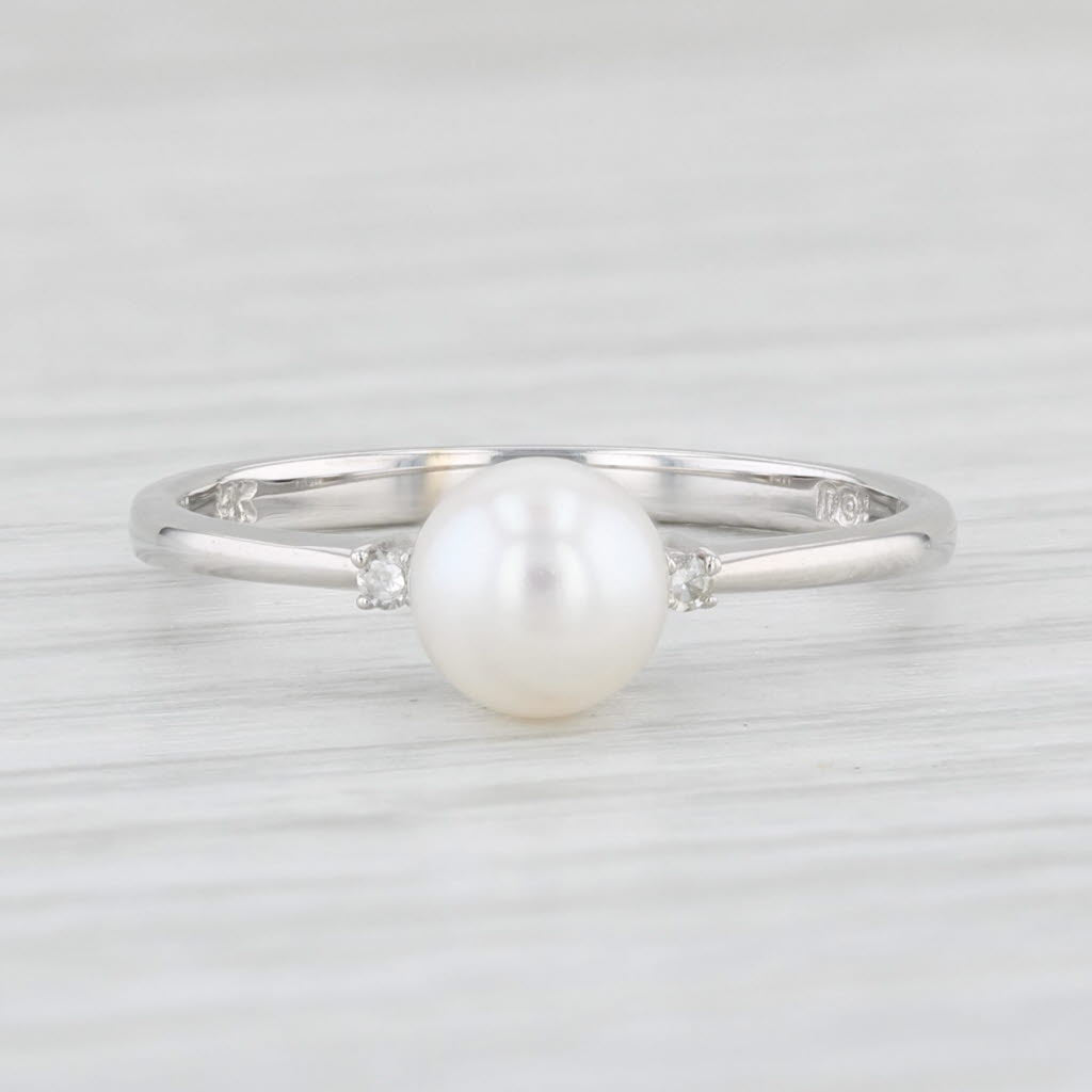 Light Gray New Cultured Pearl Diamond Ring 14k White Gold Size 6 Solitaire w/ Accents