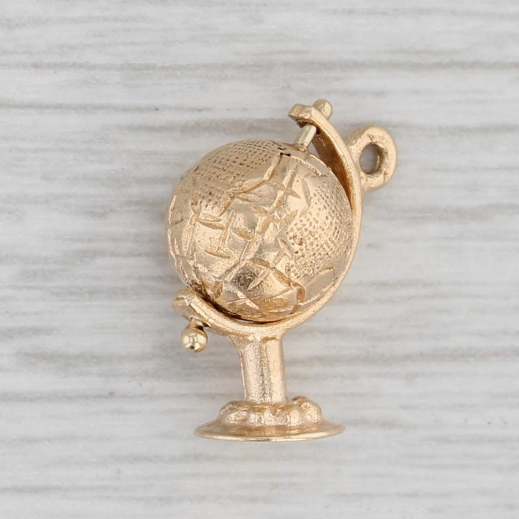 Gray Small Vintage Spinning Globe Charm 14k Yellow Gold Pendant