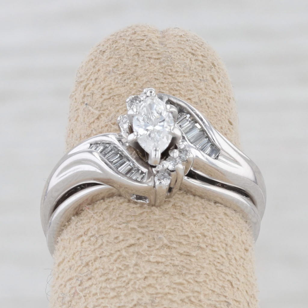 Gray 0.35ctw Diamond Engagement Ring Wedding Band Guard Bridal Set 14k Gold Size 5.25
