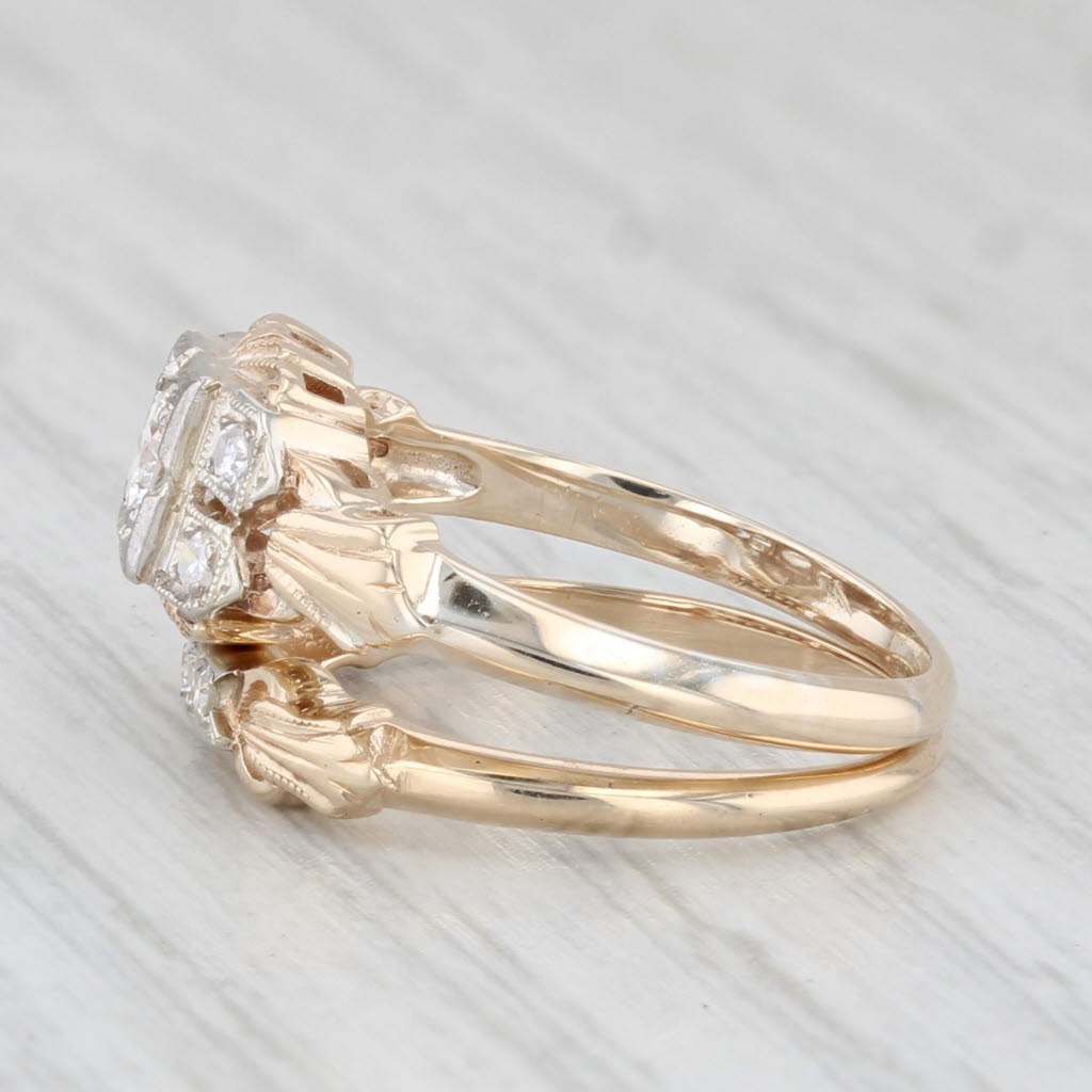 Light Gray Vintage 0.28ctw Diamond Engagement Ring Wedding Band Bridal Set 14k Yellow Gold
