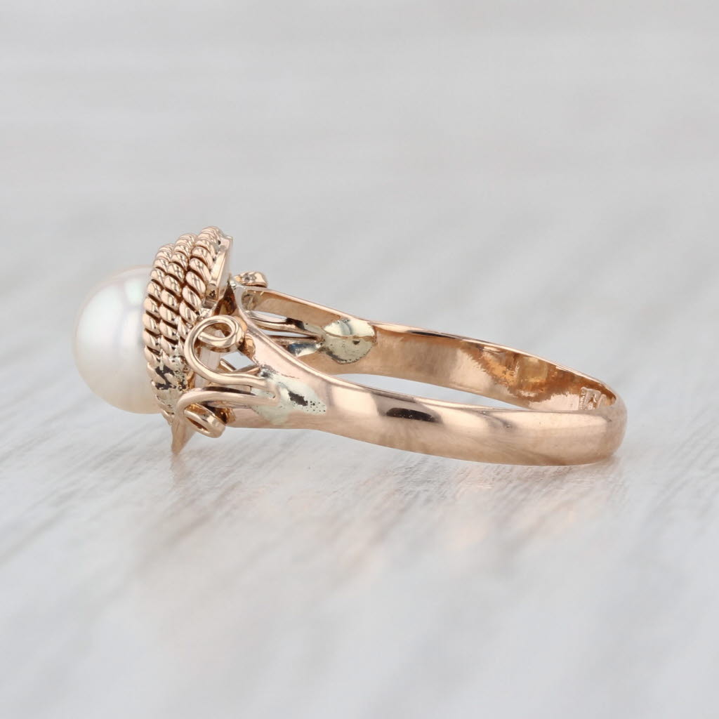 Cultured Pearl Solitaire Ring 14k Yellow Gold Size 5.5