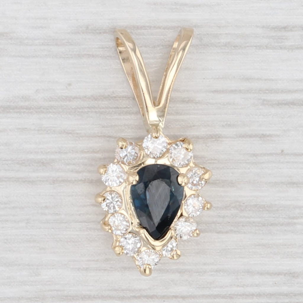 Light Gray 0.85ctw Pear Blue Sapphire Diamond Halo Pendant 14k Yellow Gold