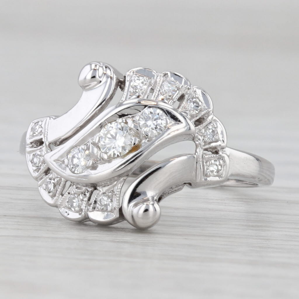 Vintage 0.26ctw Diamond Bypass Ring 14k White Gold Size 8.5