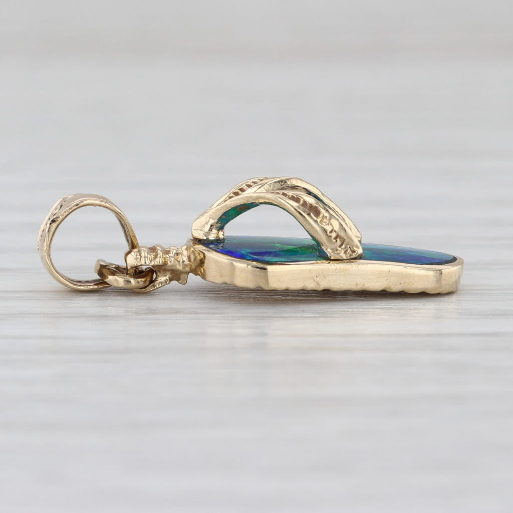 Blue Green Lab Created Opal Flip Flop Pendant 10k Yellow Gold Charm