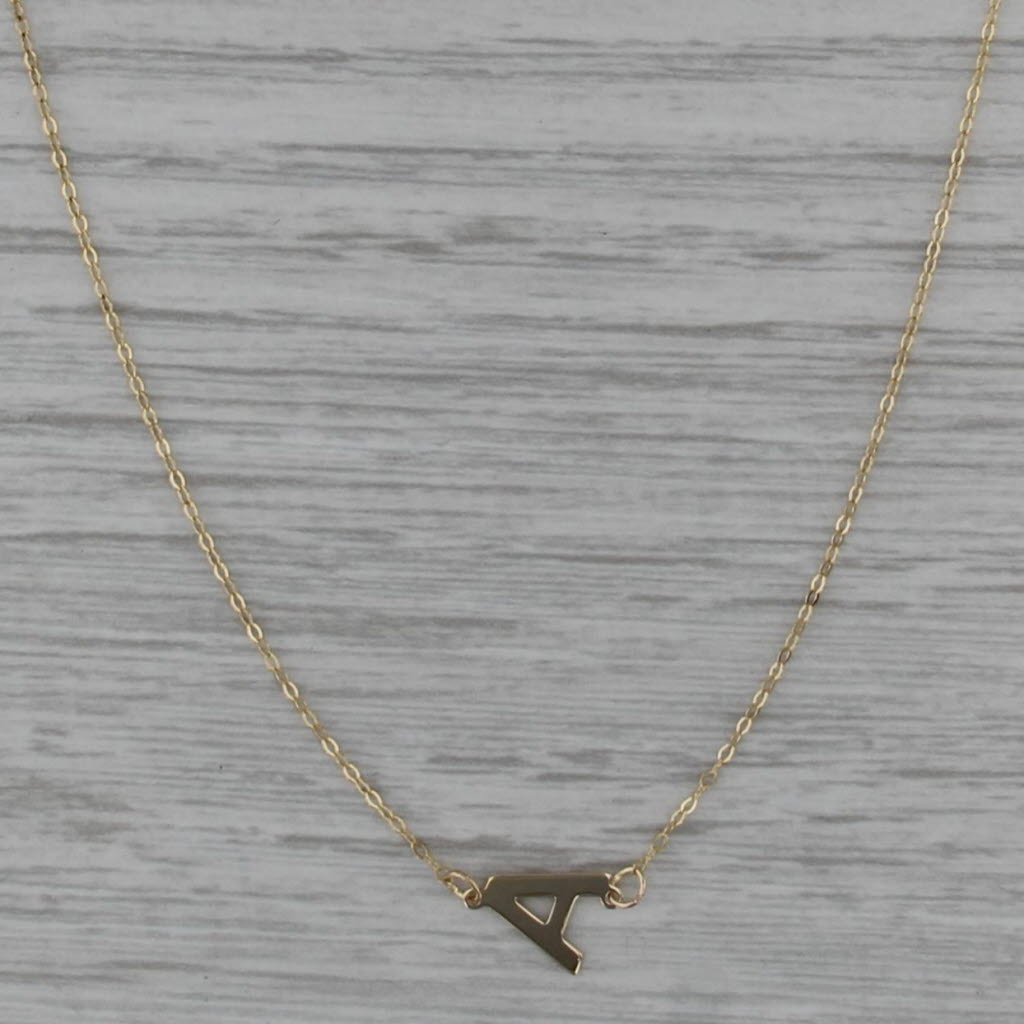 Letter Initial "A" Pendant Cable Chain Necklace 16.25-18.25" 14k Yellow Gold