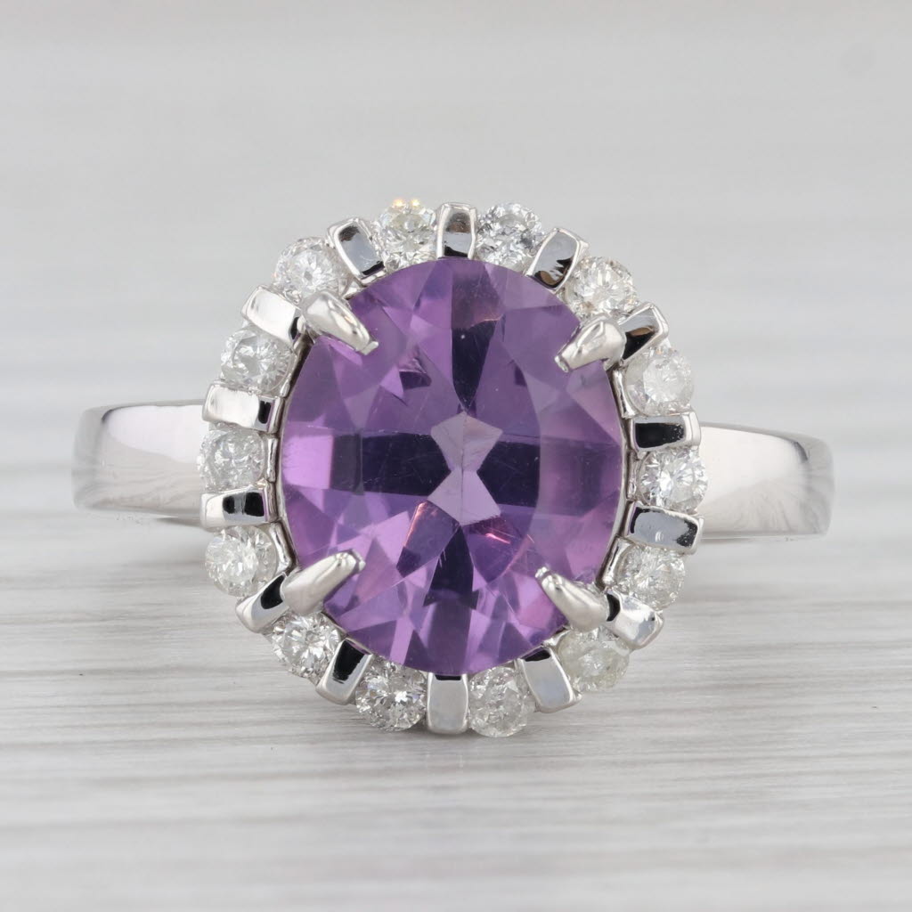Gray 3.35ctw Oval Amethyst Diamond Halo Ring 10k White Gold Size 6