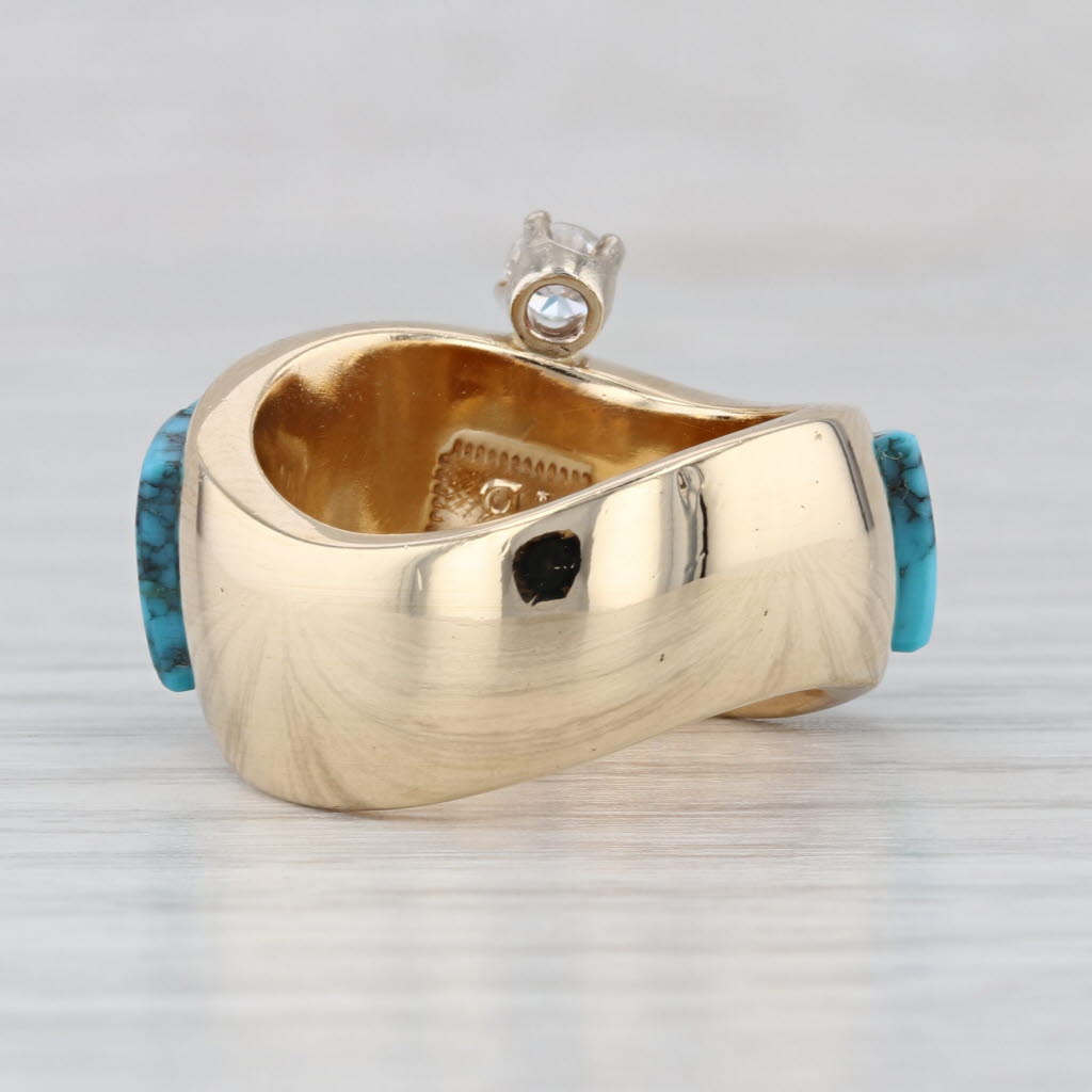 Harvey Begay Navajo Ring Turquoise Diamond 14k Gold Vintage Native American