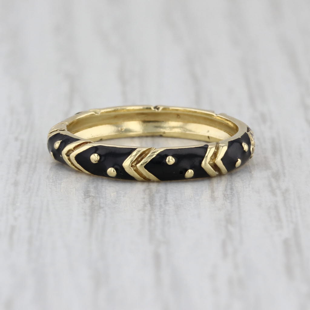 Hidalgo Diamond Enamel Band 18k Yellow Gold Size 6.25 Stackable Ring