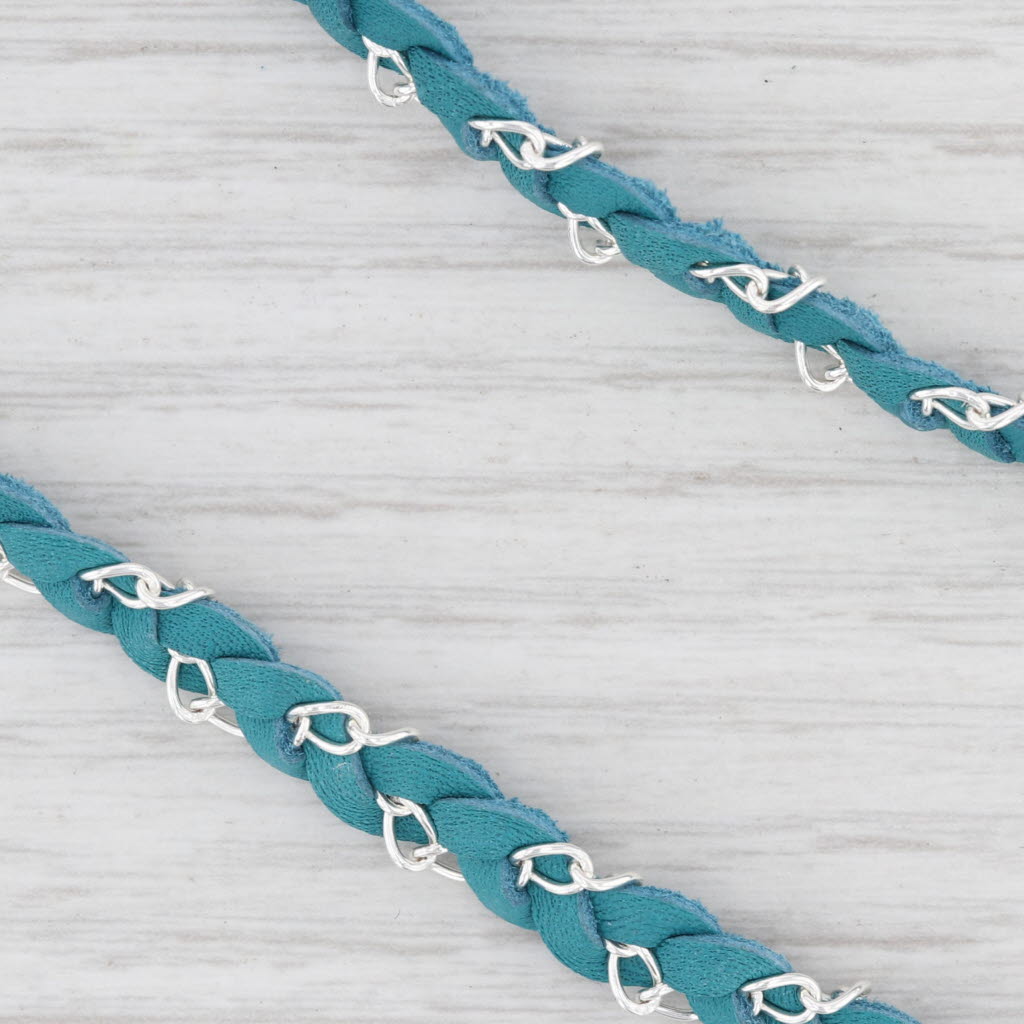 New Nina Wynn Cordelia Necklace Teal Leather White Druzy Quartz Pendant
