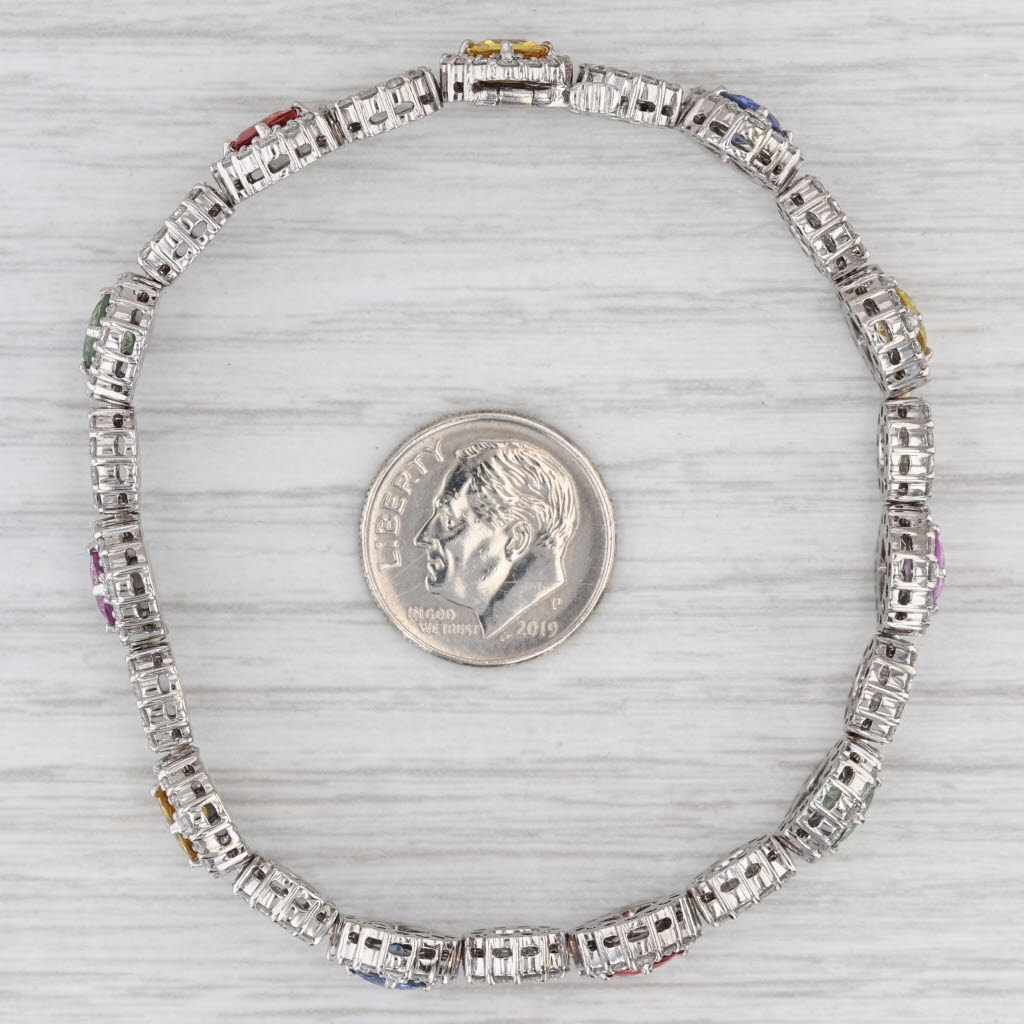 Light Gray 15.62ctw Multicolor Sapphire Diamond Tennis Bracelet 18k White Gold 6.75"