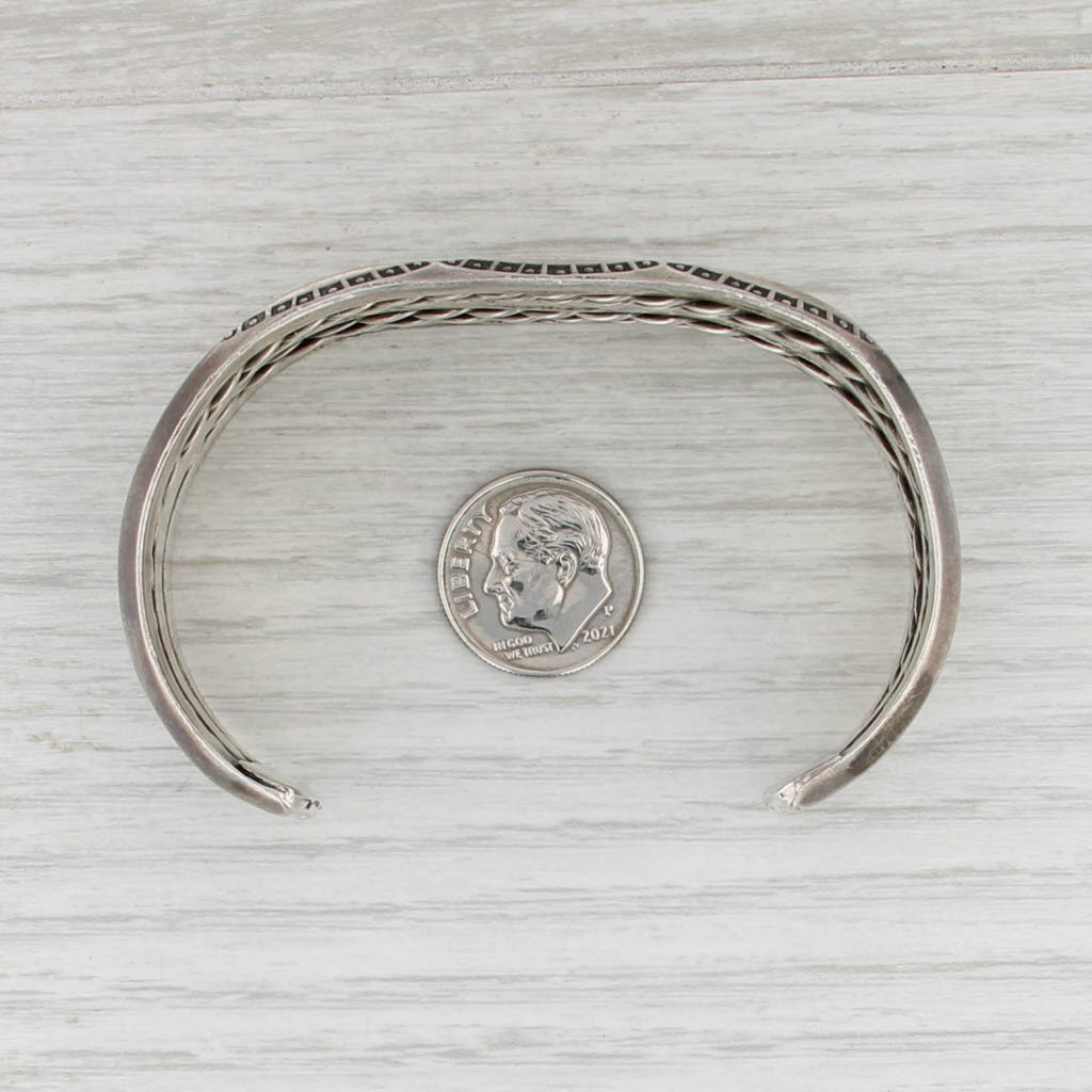 Vintage Native American Stamped Wide Band Cuff Bracelet Sterling Silver 6.75"