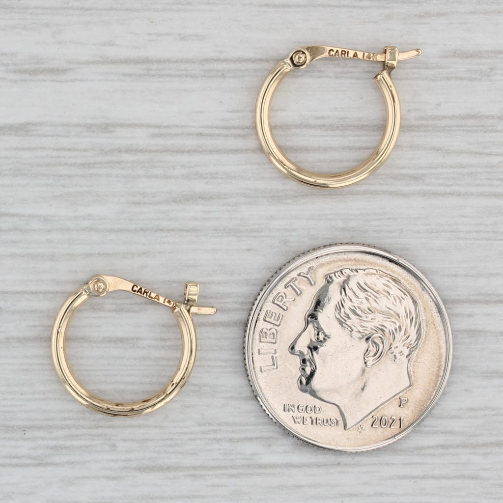Gray Small Hoop Earrings 14k Yellow Gold Snap Top Round Hoops