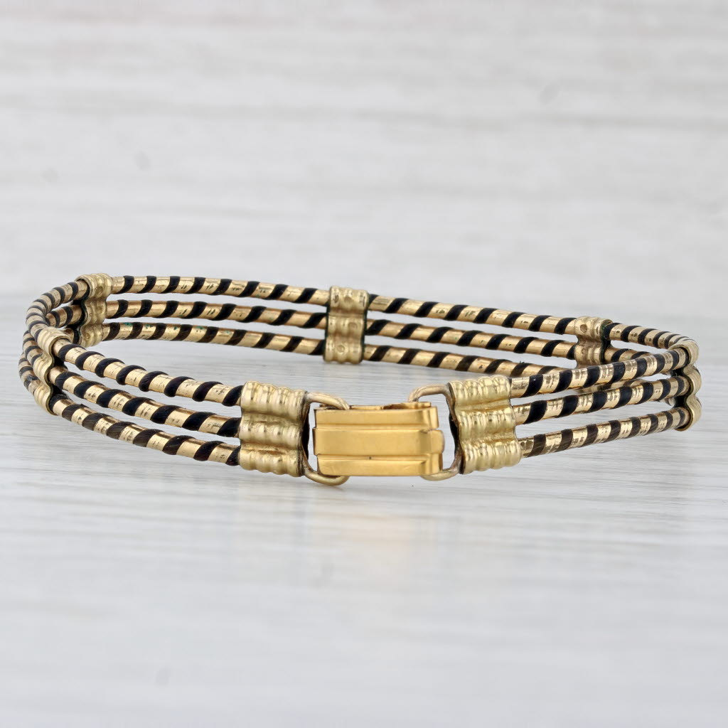 Light Gray Antique Elephant Hair Bracelet Gold Filled Layered 3-Strand Bracelet 7.25"
