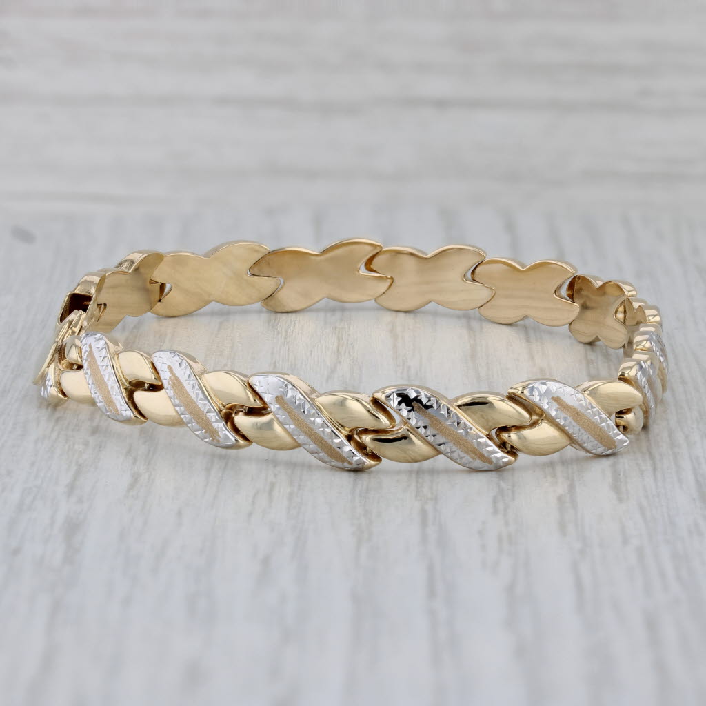 Gray X Link Bracelet 10k Yellow White Gold 7.75" 7.3mm