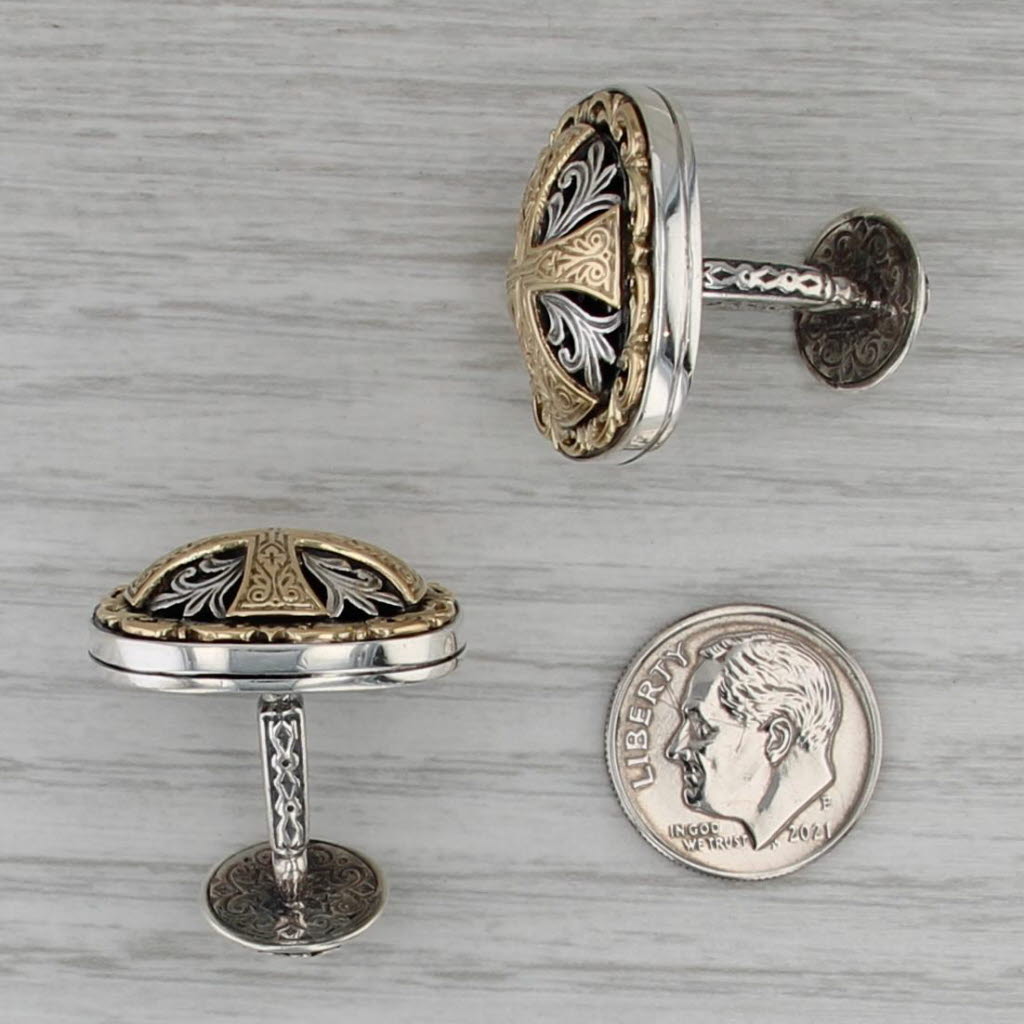 Ornate Openwork Cross Cufflinks Sterling Silver 18k Yellow Gold Konstantino