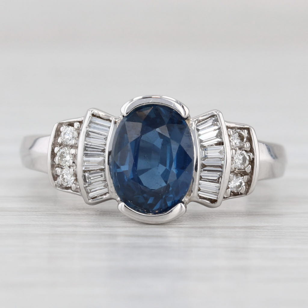 Light Gray 2.04ctw Blue Sapphire Diamond Ring 14k White Gold Size 6.5 Engagement