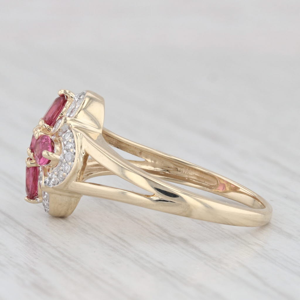 Light Gray 0.80ctw Pink Spinel Diamond Flower Ring 10k Yellow Gold Size 8