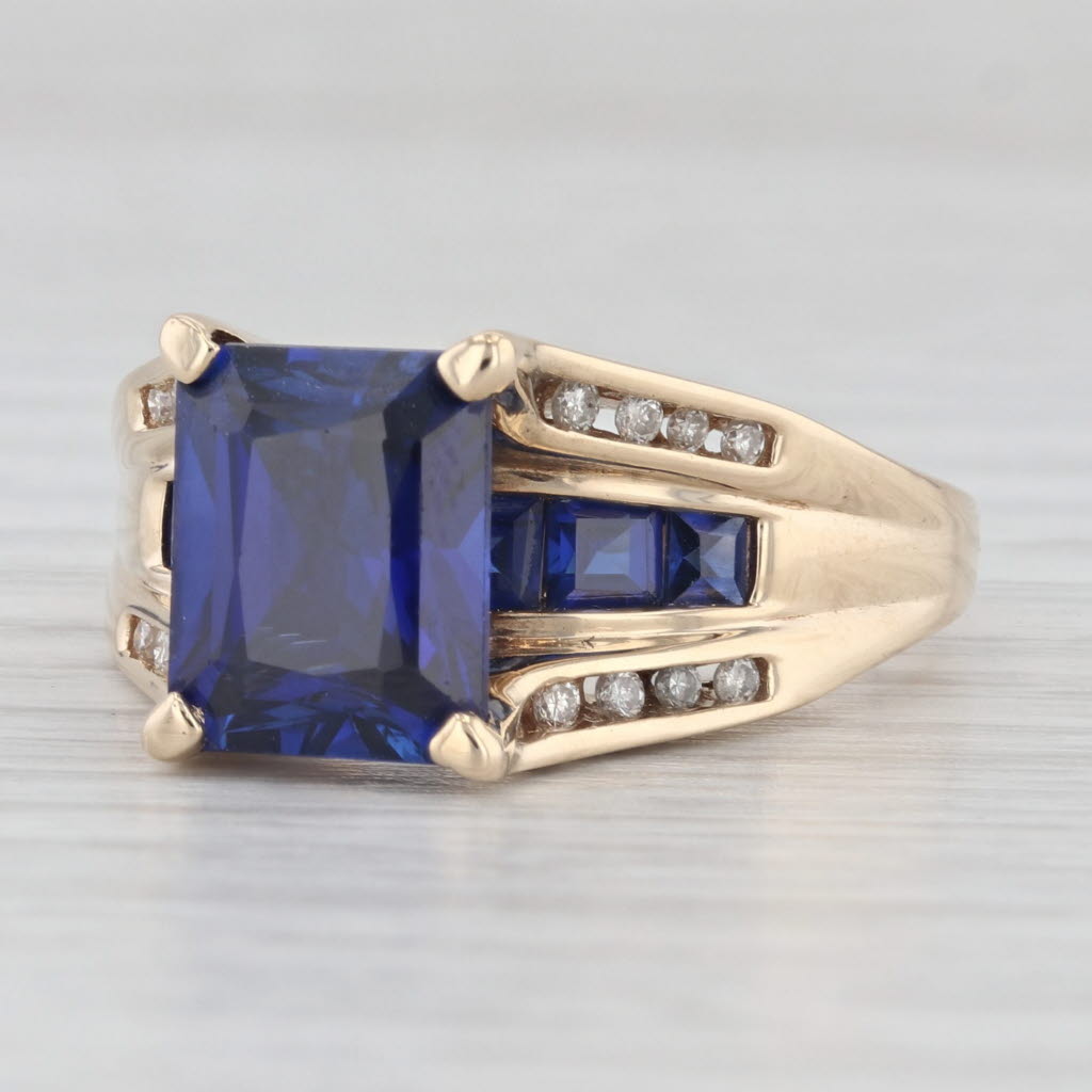 Light Gray 5.20ctw Lab Created Blue Sapphire Diamond Ring 10k Yellow Gold Size 9.5