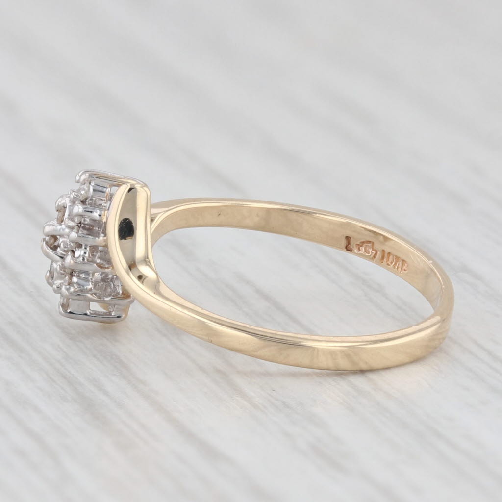 Light Gray Diamond Cluster Bypass Ring 10k Yellow Gold Size 4.5