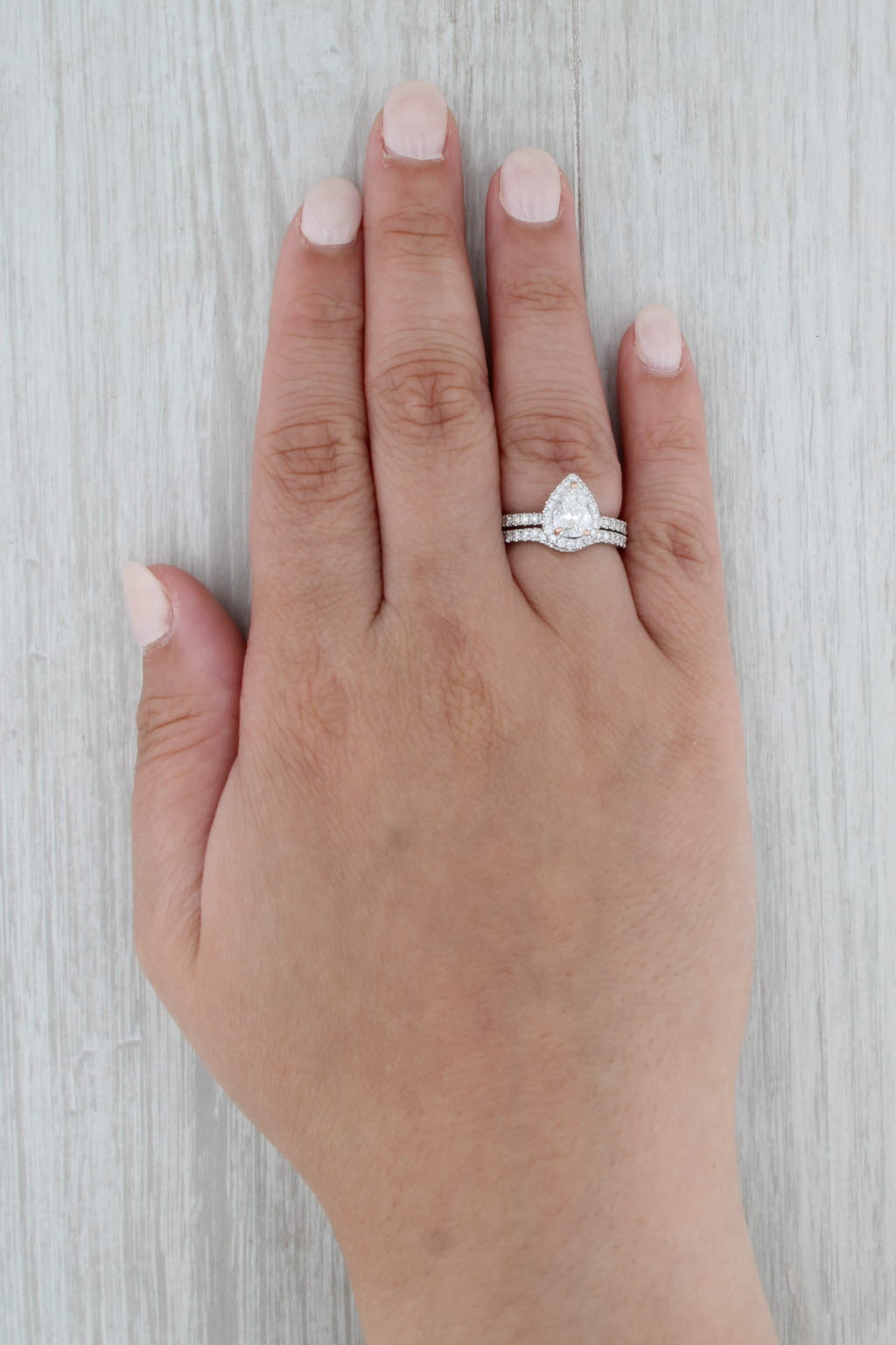Neil Lane Diamond Pear Halo Engagement Ring Wedding Band Bridal 14k White Gold