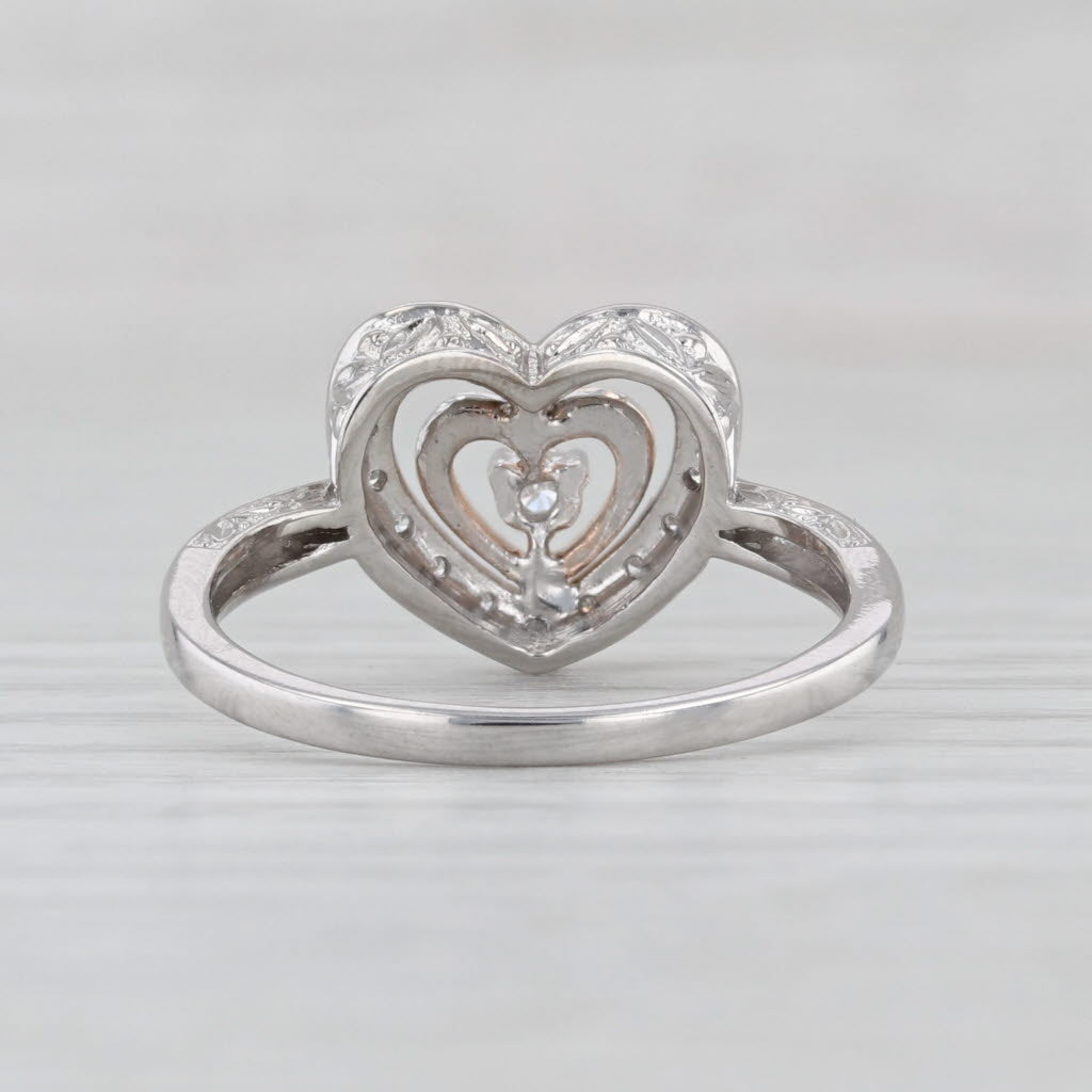 Diamond Double Heart Ring 14k White Rose Gold Size 7