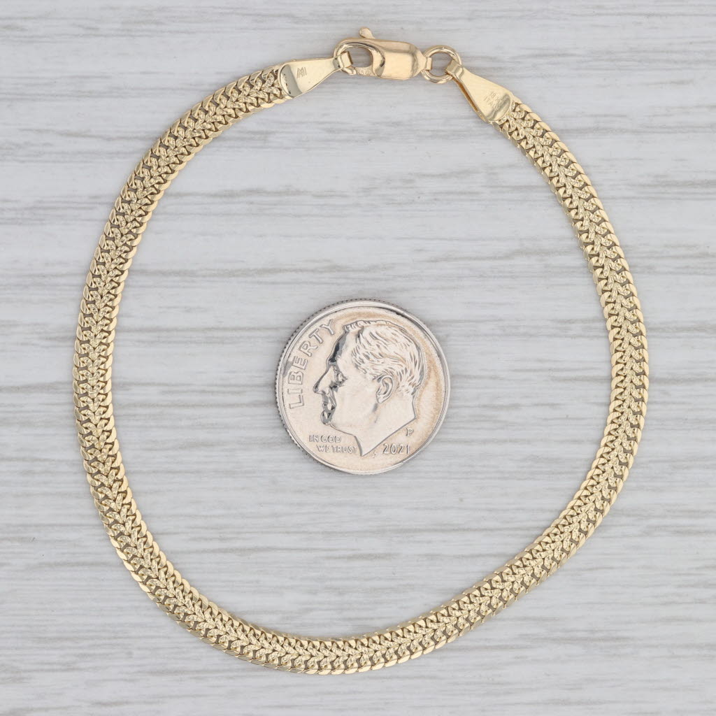 Gray Mesh Herringbone Chain Bracelet 18k Yellow Gold 7.25" 3.8mm Italy