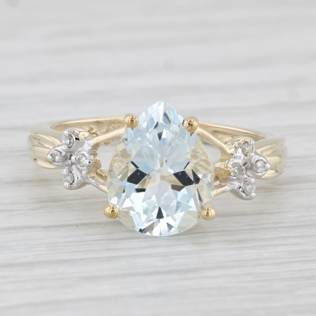 Light Gray 2.22ctw Pear Aquamarine Diamond Ring 10k Yellow Gold Size 6