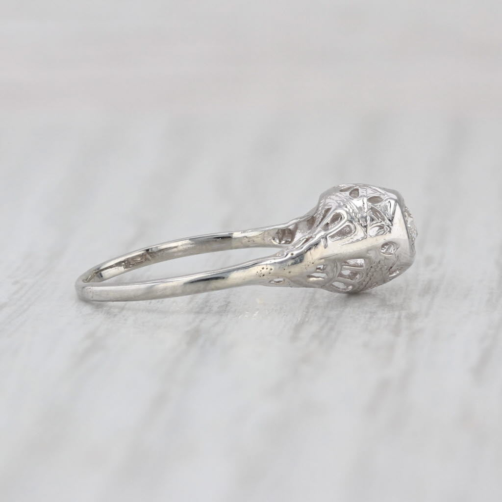 Art Deco Diamond Solitaire Filigree Ring 18k White Gold Size 4.75