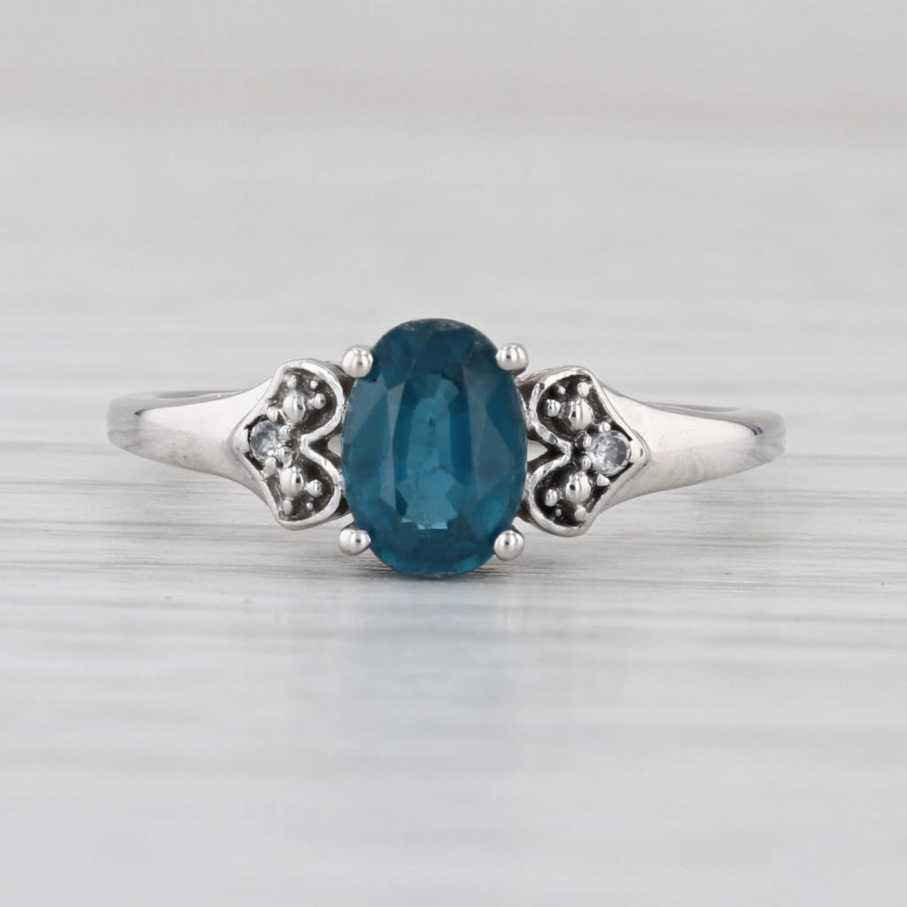 1.01ctw Oval Blue Kyanite Zircon Ring 10k White Gold Size 6.25 Heart Accents COA