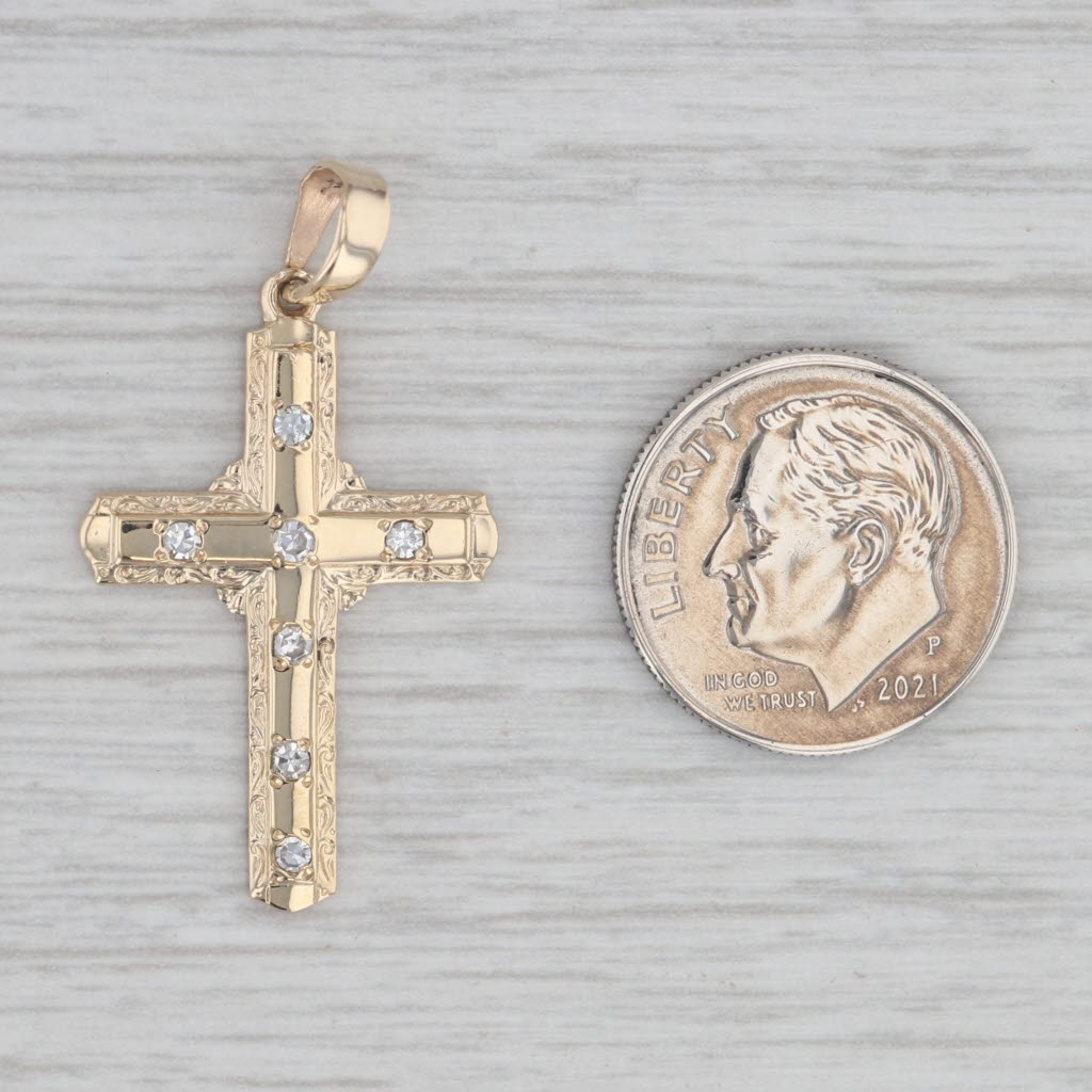 Gray 0.14ctw Diamond Accented Cross Pendant 14k Yellow Gold