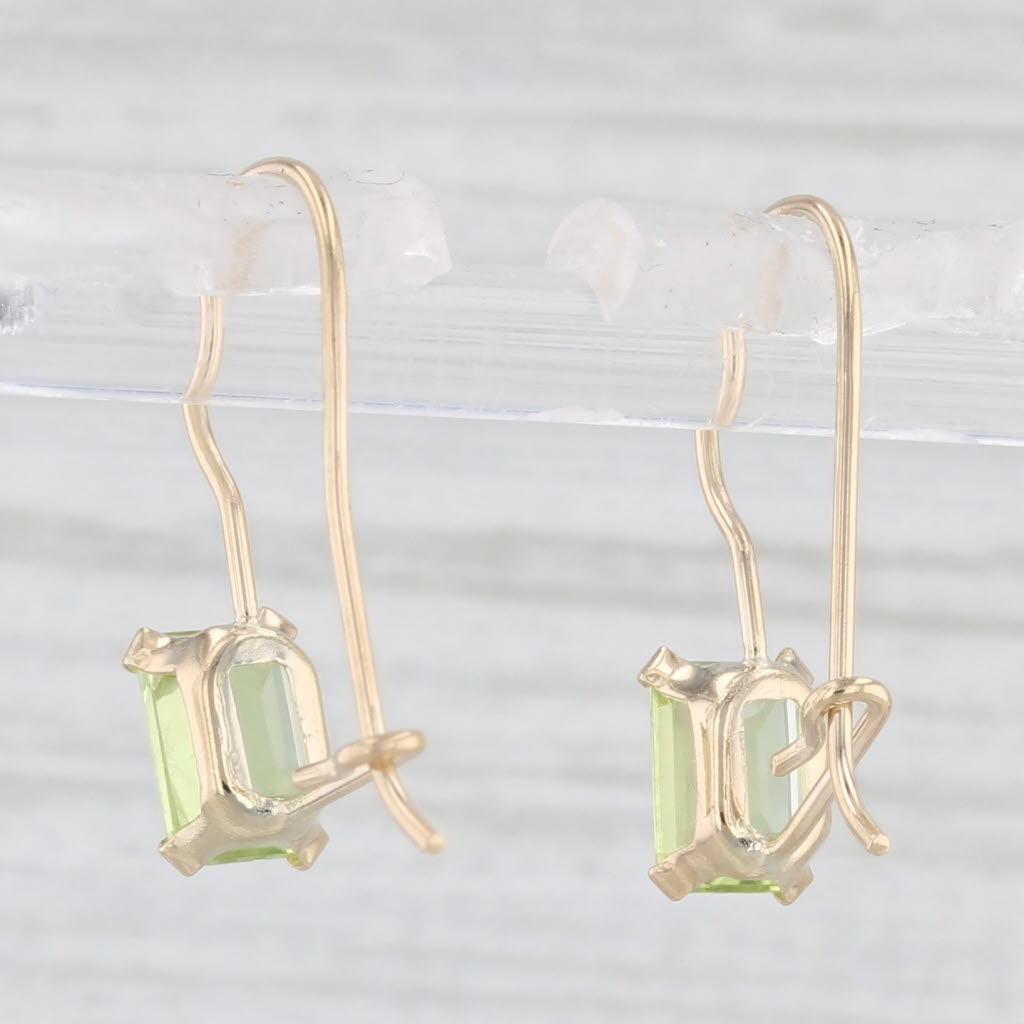 Light Gray 1.40ctw Green Peridot Drop Earrings 14k Yellow Gold Hook Posts