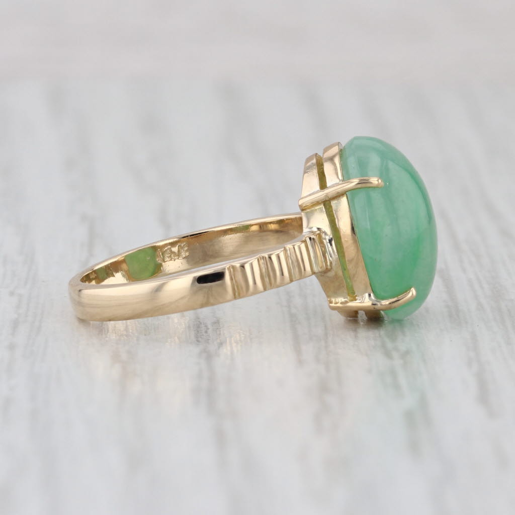 Jadeite Jade Solitaire Ring 14k Yellow Gold Size 6.25 Oval Cabochon