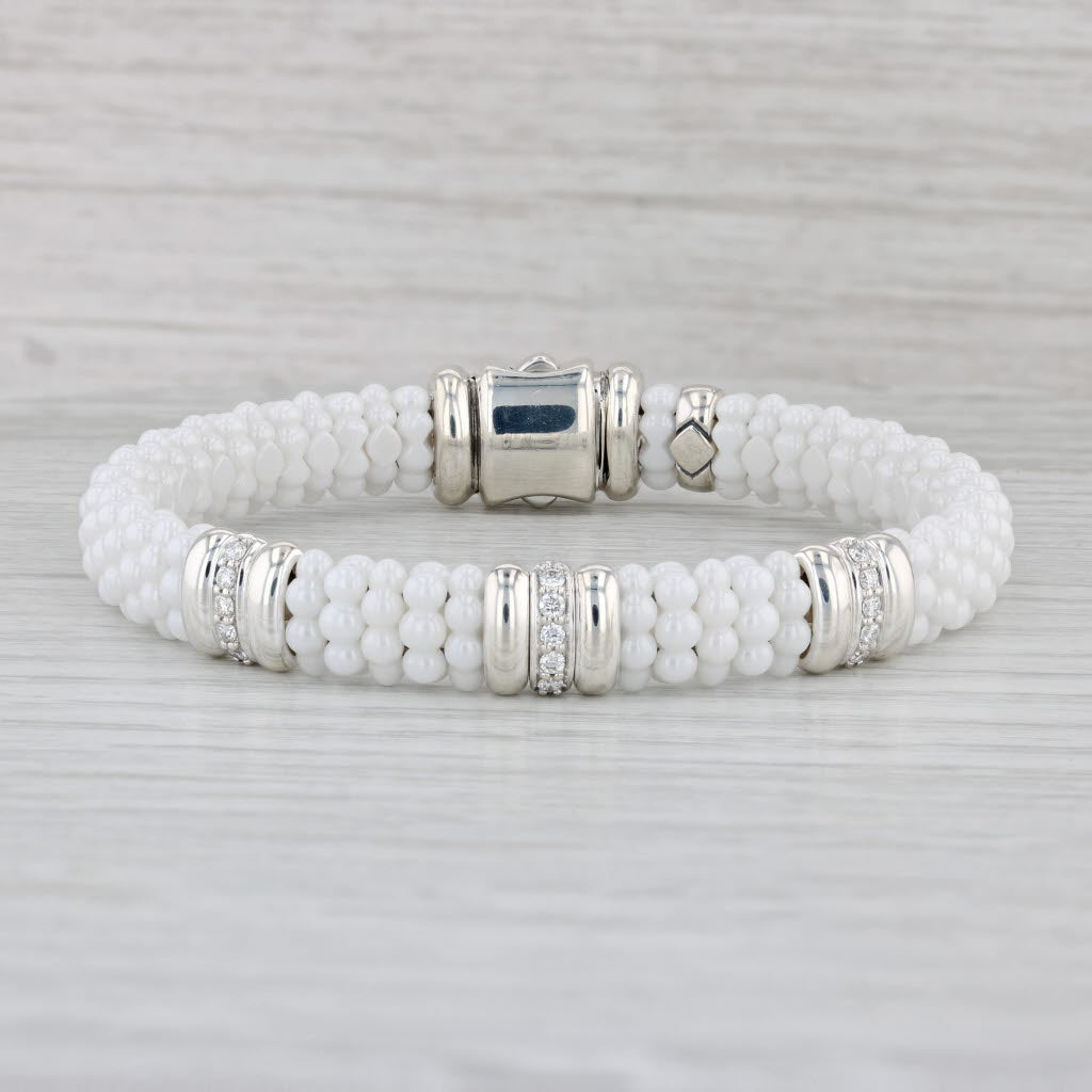 Gray Lagos Caviar 0.30ctw Diamond Ceramic Bead Bracelet Sterling Silver 18k Gold Bag
