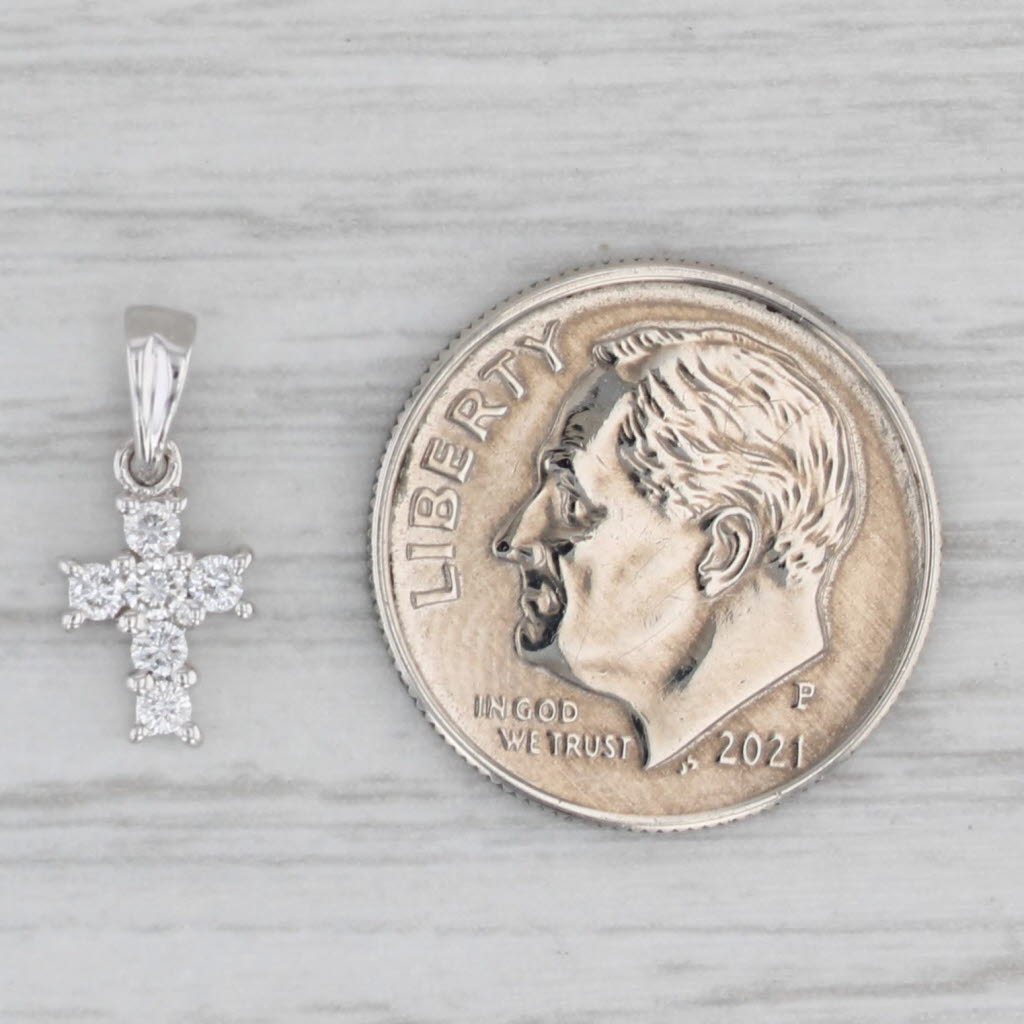 Gray Small 0.13ctw Diamond Cross Pendant 18k White Gold Tiny Drop
