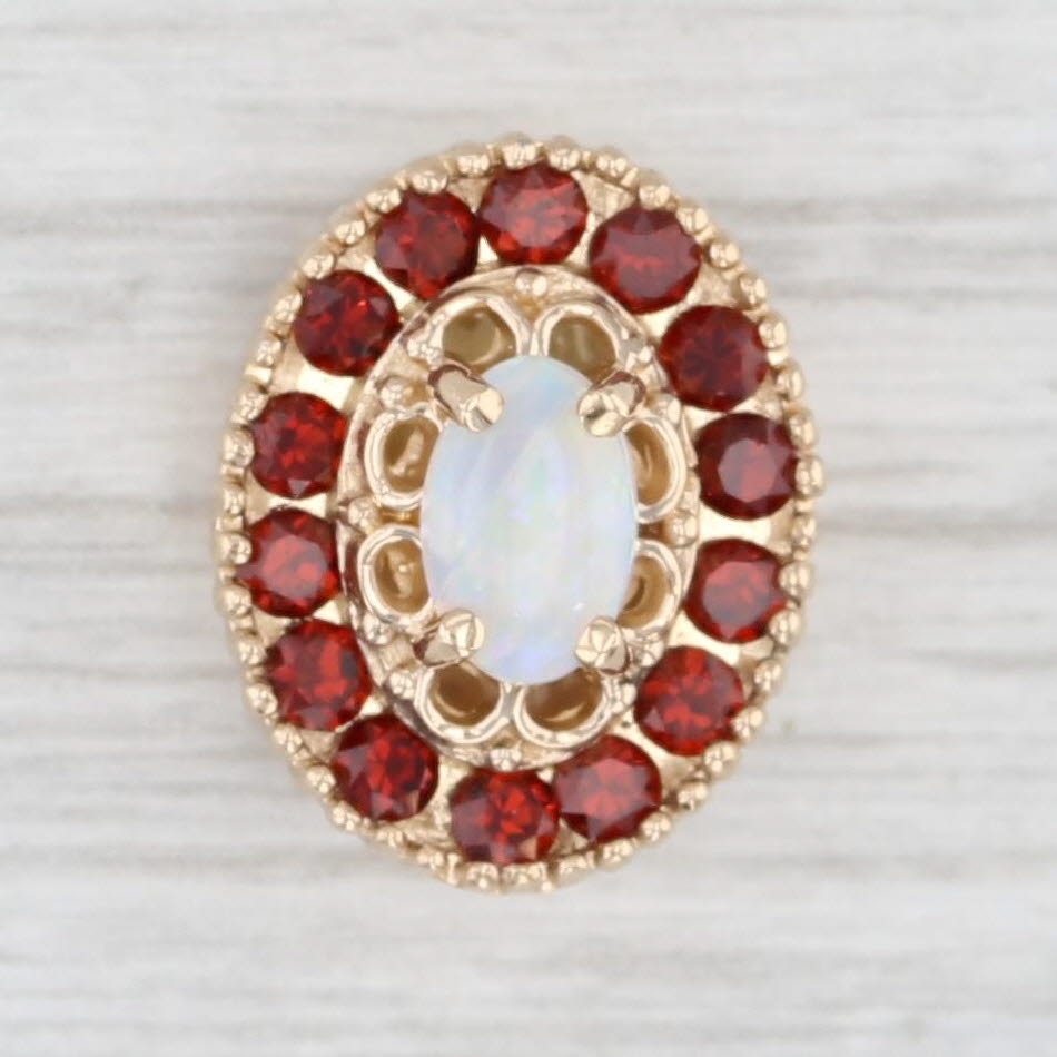 Light Gray 0.70ctw Opal Garnet Halo Slide Bracelet Charm 14k Yellow Gold Old Victoria