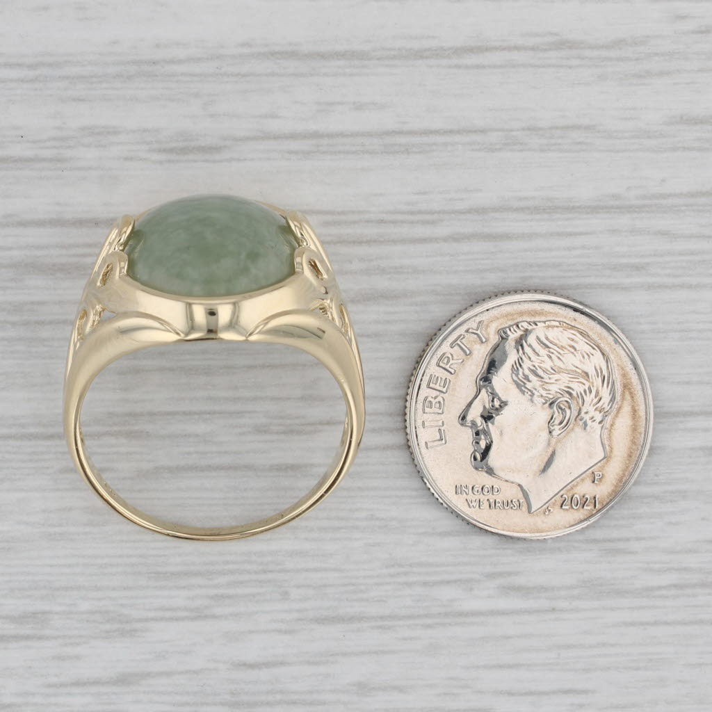 Gray Green Jadeite Jade Ring 14k Yellow Gold Size 9 Oval Cabochon Solitaire
