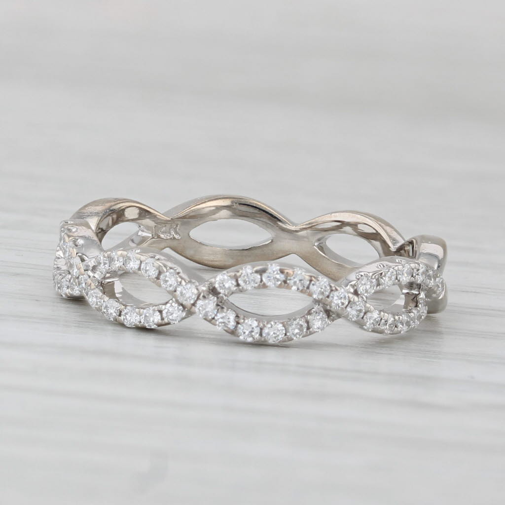 Light Gray 0.23ctw Woven Diamond Ring 14k White Gold Stackable Wedding Band Size 7