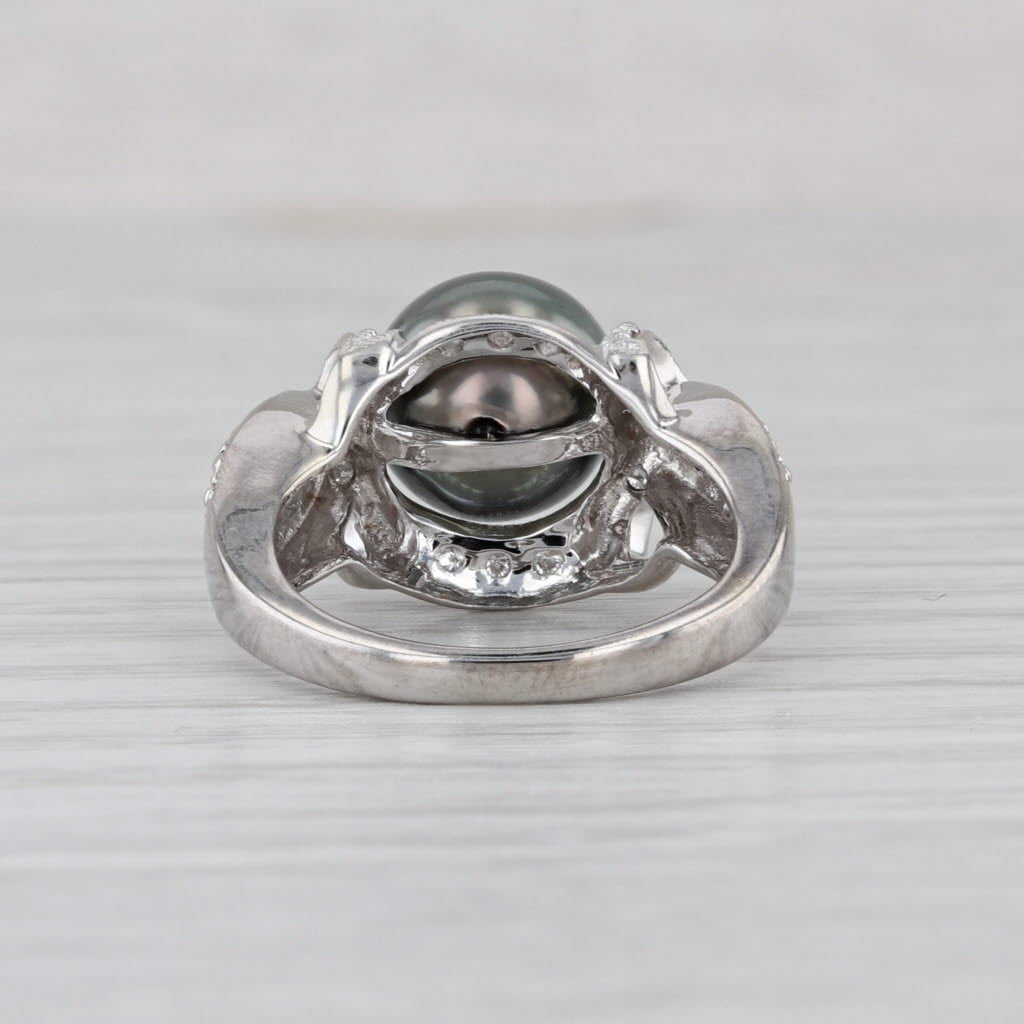 Black Cultured Pearl Diamond Ring 14k White Gold Size 5