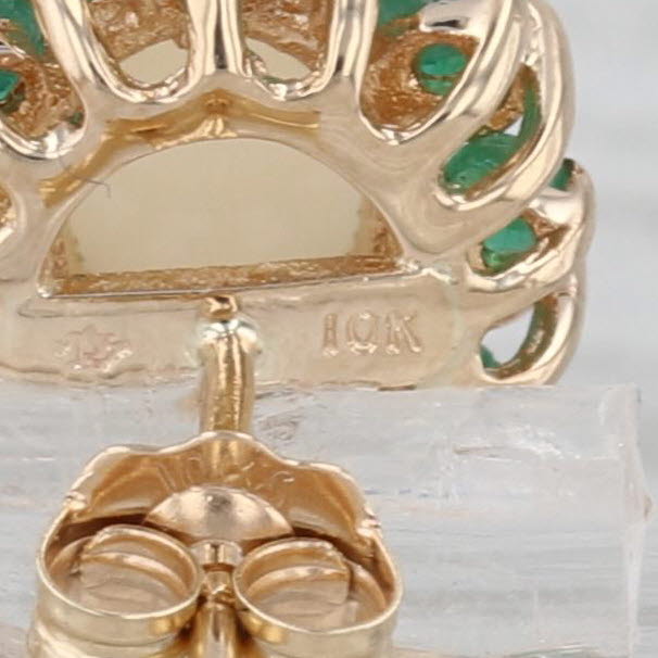 Oval Opal Emerald Halo Stud Earrings 10k Yellow Gold