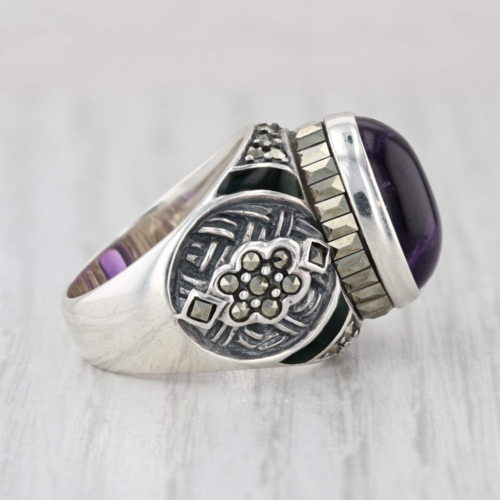 Amethyst Cabochon Marcasite Ring Sterling Silver Size 6 Statement