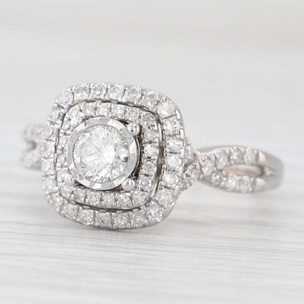 Light Gray 0.60ctw Round Diamond Halo Engagement Ring 10k White Gold Size 7