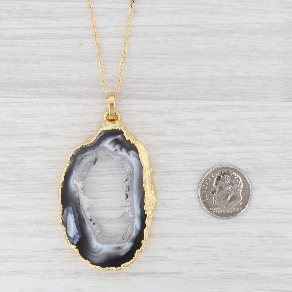 New Nina Wynn Geode Quartz Pendant 38-40" Necklace Sterling Gold Vermeil