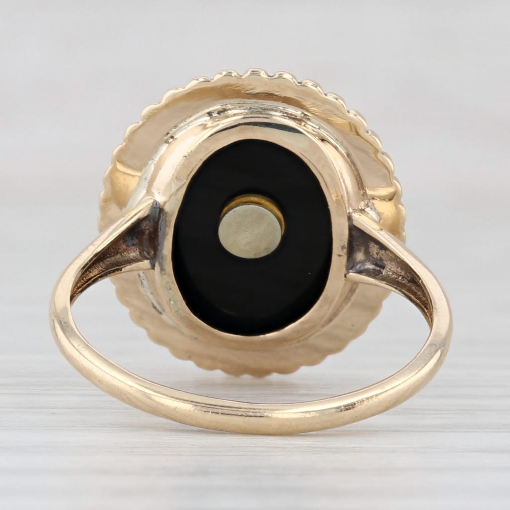 Light Gray Engravable Signet Ring 10k Yellow Gold Size 6.25 Black Glass