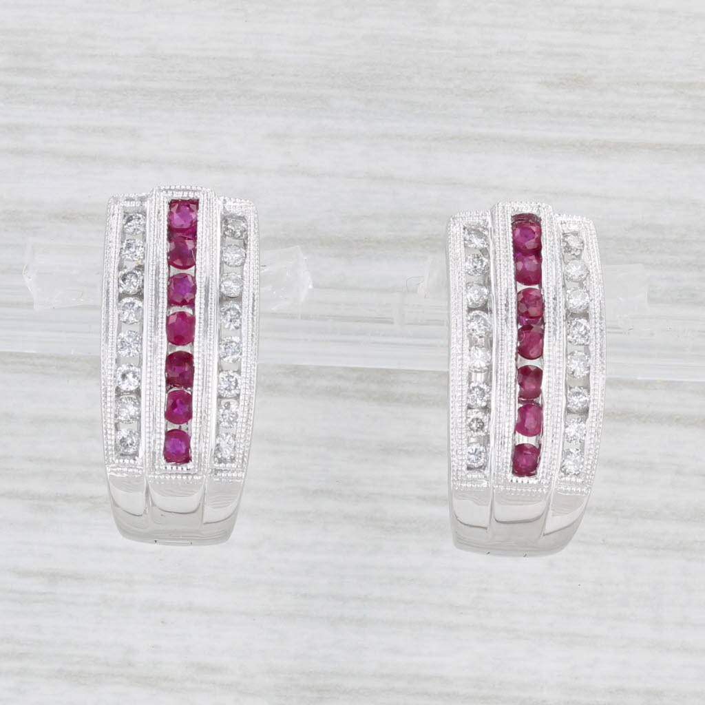 Light Gray 1ctw Ruby Diamond Hoop Earrings 14k White Gold Snap Top Oval Hoops Legend