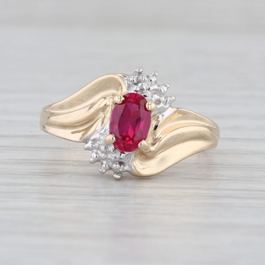 0.70ct Lab Created Ruby Diamond Bypass Ring 10k Yellow Gold Size 6.5